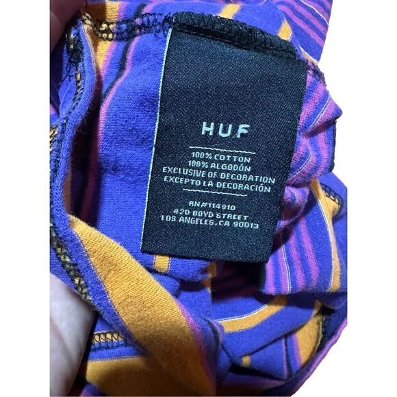 HUF men’s purple yellow stripe shirt 90s vibes retro sz M - Picture 7 of 7